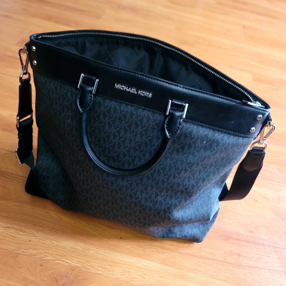 Michael Kors Black and Gray Messenger Bag with Signature Monogram